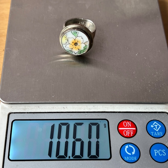 VINTAGE DESIGNER J.LEE JESSICA LEE 925SS CERAMIC FLOWER PAINTING RING HALLMARKED - Picture 5 of 16